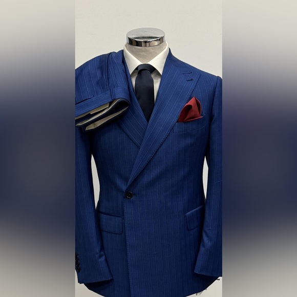 Blue pinstripe 100% super 150 Cerruti 1881 one button double breasted wool suit - Picture 1 of 3